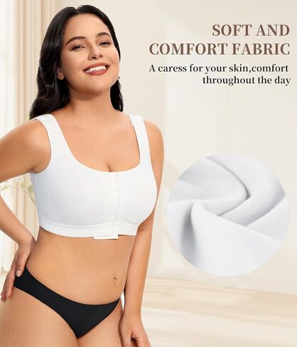 LANCS Wireless Front Closure Compression Bras for Women Post Surgery Mastectomy Everyday Bra with Adjustable Straps in Kuwait