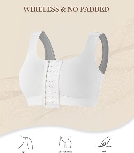 LANCS Wireless Front Closure Compression Bras for Women Post Surgery Mastectomy Everyday Bra with Adjustable Straps in Kuwait