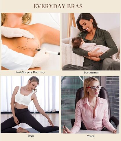 LANCS Wireless Front Closure Compression Bras for Women Post Surgery Mastectomy Everyday Bra with Adjustable Straps in Kuwait