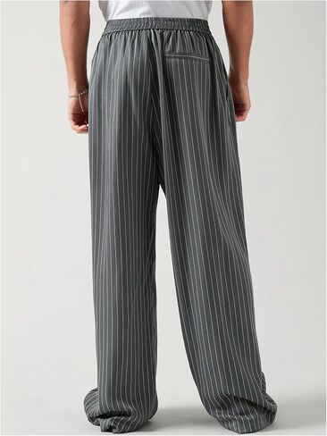 GORGLITTER Men's Baggy Casual Pleated Striped Dress Pants 2025 Wide Leg Trousers with Pockets in Saudi Arabia