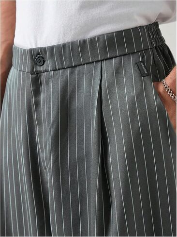 GORGLITTER Men's Baggy Casual Pleated Striped Dress Pants 2025 Wide Leg Trousers with Pockets in Saudi Arabia