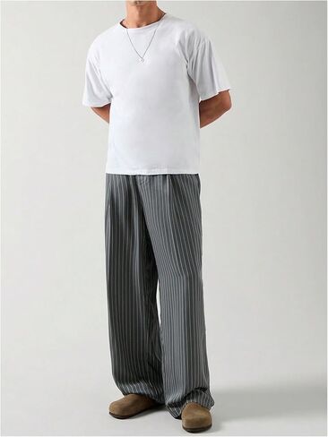 GORGLITTER Men's Baggy Casual Pleated Striped Dress Pants 2025 Wide Leg Trousers with Pockets in Saudi Arabia