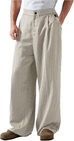 GORGLITTER Men's Baggy Casual Pleated Striped Dress Pants 2025 Wide Leg Trousers with Pockets in Saudi Arabia