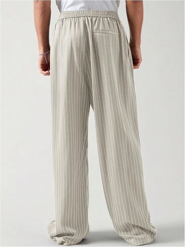 GORGLITTER Men's Baggy Casual Pleated Striped Dress Pants 2025 Wide Leg Trousers with Pockets in Saudi Arabia