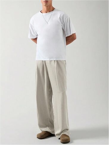 GORGLITTER Men's Baggy Casual Pleated Striped Dress Pants 2025 Wide Leg Trousers with Pockets in Saudi Arabia