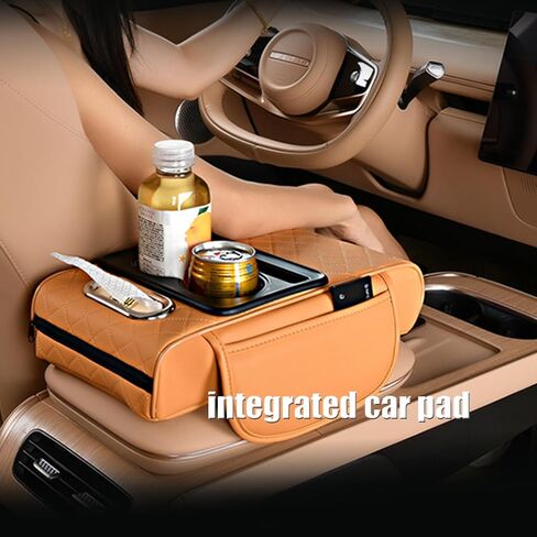 Integrated Pressurized Multifunctional Car Armrest Heightening Pad Pad with 2 Cup Holder Phone Slot Tissue Box Side Pockets for All Car Models Armrest Cushion Center Console Cover (Yellow) in Saudi Arabia