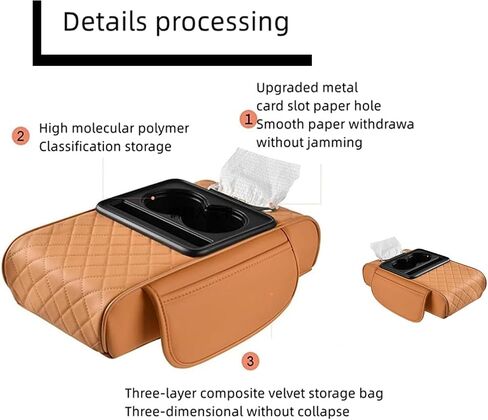 Integrated Pressurized Multifunctional Car Armrest Heightening Pad Pad with 2 Cup Holder Phone Slot Tissue Box Side Pockets for All Car Models Armrest Cushion Center Console Cover (Yellow) in Saudi Arabia