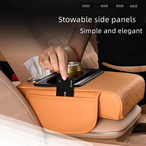 Integrated Pressurized Multifunctional Car Armrest Heightening Pad Pad with 2 Cup Holder Phone Slot Tissue Box Side Pockets for All Car Models Armrest Cushion Center Console Cover (Yellow) in Saudi Arabia