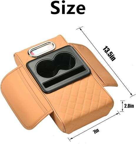 Integrated Pressurized Multifunctional Car Armrest Heightening Pad Pad with 2 Cup Holder Phone Slot Tissue Box Side Pockets for All Car Models Armrest Cushion Center Console Cover (Yellow) in Saudi Arabia