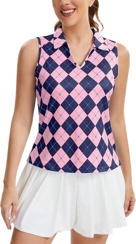 قميص Mathcat Womens Golf ، Upf 50+ Argyle Tennis Polo ، قمم دبابات رياضية خفيفة الوزن بلا أكمام in Kuwait