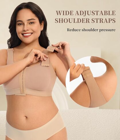 LANCS Wireless Front Closure Compression Bras for Women Post Surgery Mastectomy Everyday Bra with Adjustable Straps in Kuwait