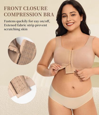 LANCS Wireless Front Closure Compression Bras for Women Post Surgery Mastectomy Everyday Bra with Adjustable Straps in Kuwait