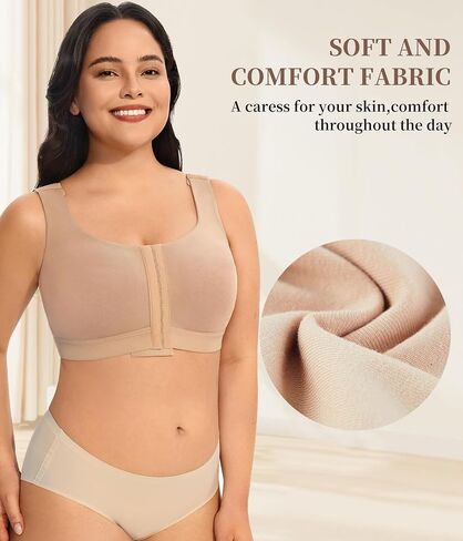 LANCS Wireless Front Closure Compression Bras for Women Post Surgery Mastectomy Everyday Bra with Adjustable Straps in Kuwait