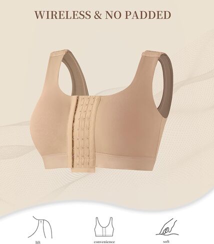 LANCS Wireless Front Closure Compression Bras for Women Post Surgery Mastectomy Everyday Bra with Adjustable Straps in Kuwait