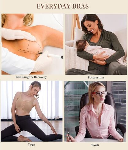 LANCS Wireless Front Closure Compression Bras for Women Post Surgery Mastectomy Everyday Bra with Adjustable Straps in Kuwait