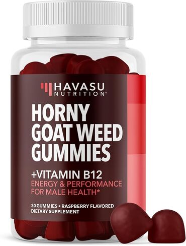Horny Goat Weed Gummies with Vitamin B12 | Energy, Endurance & Performance Support for Men and Women | Enhanced with B12 Vitamins for Mood & Male Health Support | 60 Vegan Raspberry Gummies in Kuwait