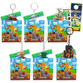 Minecraft Figural Keychains الأكياس العمياء - حزمة مع 6 سلاسل مفاتيح شخصية مصغرة للأطفال ، والبالغين بالإضافة إلى الملصقات | ملحقات حقيبة الظهر Minecraft in Saudi Arabia