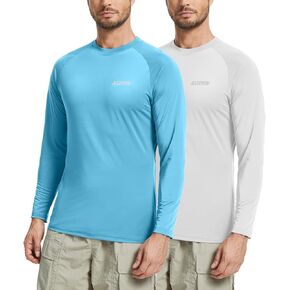 2 Pack Men’s Sun Protection Shirts UPF 50+ Long Sleeve Swim Rash Guard for Fishing, Running, Hiking, Fitness in Saudi Arabia
