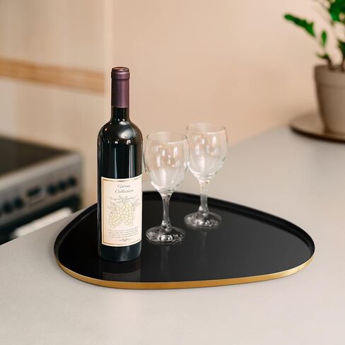 Allegorie Decorative Tray | Stylish Vanity Organizer or Catchall Valet Display | Gold Metal Serving Tray for Coffee Table, Ottoman, Bar, Liquor or Cocktails 16 x 12.5 inches (Blue) in Saudi Arabia