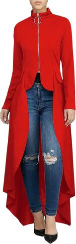 Womens Long Dovetail Gothic Trench Coat Polka Dot Zipper Up Tailcoat Jacket in Saudi Arabia