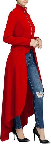 Womens Long Dovetail Gothic Trench Coat Polka Dot Zipper Up Tailcoat Jacket in Saudi Arabia