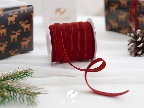 HUIHUANG Dusty Blue Velvet Ribbon 3/8 inch x 25 Yards Single Face Vintage Blue Velvet Ribbon for Gift Wrapping, Christmas Tree Ornaments, Wreath Decor, Bows, Flower Bouquet, Wedding Decor in Kuwait