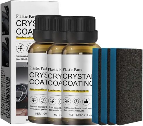 Crystal Coating for Car, 2025 Upgrade Plastic Parts Crystal Coating, New Plastics Parts Crystals Coating, Coating Agent for Automotive Plastics, Crystals Coating Plastic Restorer with Spong (1 Set) in Kuwait
