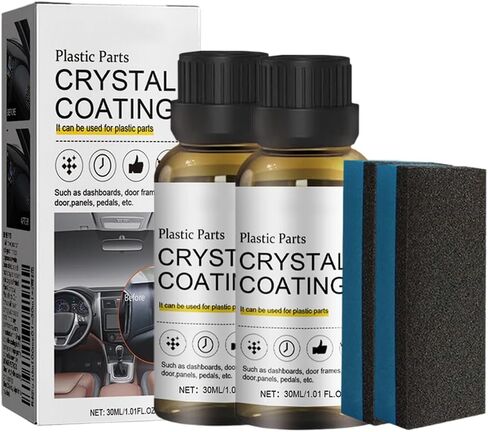 Crystal Coating for Car, 2025 Upgrade Plastic Parts Crystal Coating, New Plastics Parts Crystals Coating, Coating Agent for Automotive Plastics, Crystals Coating Plastic Restorer with Spong (1 Set) in Kuwait