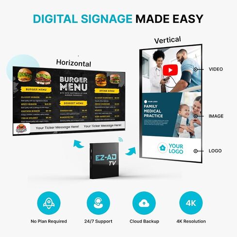 TV Digital Signage 4k Player Kit | Digital Signage Media Player, Auto-Post Content, Cloud-Controlled | Independent Operation in Multiple TVs | Thousands of Templates | Free Plan & Mobile App in Saudi Arabia
