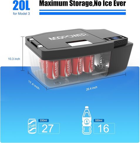 Acopower Tesfridge 35 Quarts Car Car Brugherator for Tesla Model Y ، 12V Portable Climal Compressor Cooler ، -4 ° F إلى 68 ° F ، for Outdoor ، Travel ، Camping ، Picnic in Kuwait