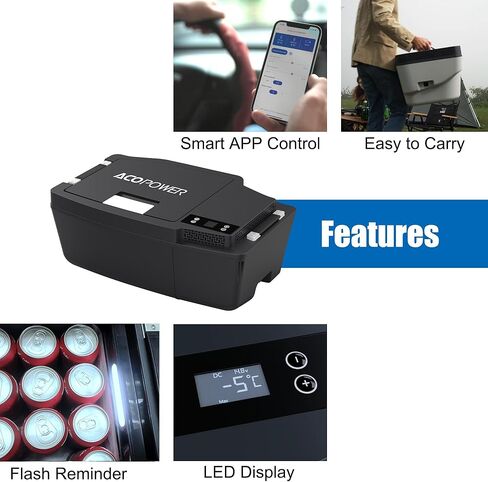 Acopower Tesfridge 35 Quarts Car Car Brugherator for Tesla Model Y ، 12V Portable Climal Compressor Cooler ، -4 ° F إلى 68 ° F ، for Outdoor ، Travel ، Camping ، Picnic in Kuwait
