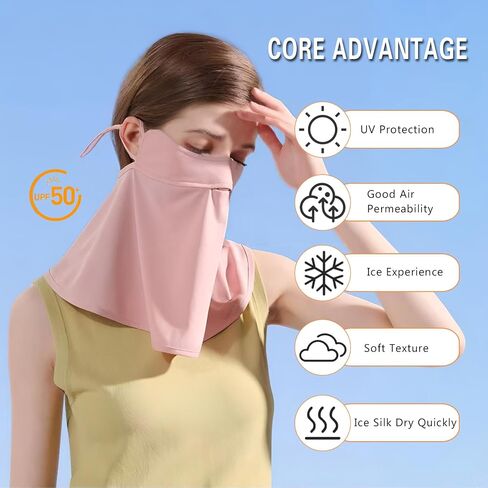 UPF 50+ Sun Protection Face Mask – Ice Silk Neck Gaiter, Reusable UV Face Cover, Breathable Cooling Mask for Women Men in Saudi Arabia