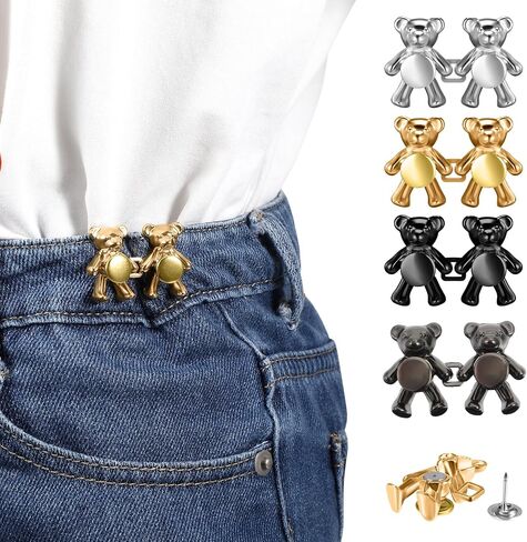 AOZUO 4 Set Pant Waist Tightener, Cute Bear Pants Clips Jean Buttons Adjustable Waist Buckle Set No Sew and No Tools Button Pins to Tighten Waist for Women Girl Pants Dress Jeans Skirts Sleeves in Saudi Arabia