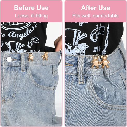 AOZUO 4 Set Pant Waist Tightener, Cute Bear Pants Clips Jean Buttons Adjustable Waist Buckle Set No Sew and No Tools Button Pins to Tighten Waist for Women Girl Pants Dress Jeans Skirts Sleeves in Saudi Arabia