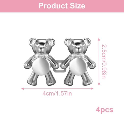 AOZUO 4 Set Pant Waist Tightener, Cute Bear Pants Clips Jean Buttons Adjustable Waist Buckle Set No Sew and No Tools Button Pins to Tighten Waist for Women Girl Pants Dress Jeans Skirts Sleeves in Saudi Arabia