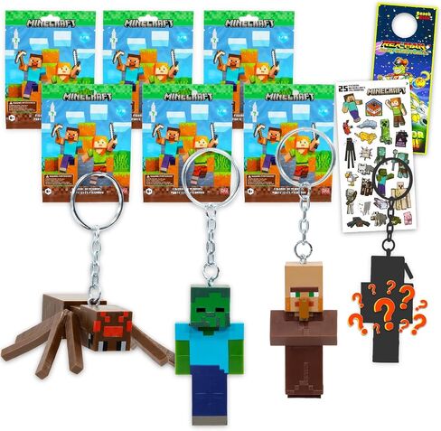 Minecraft Figural Keychains Blind Bags - Bundle with 6 Mini Figure Keychains for Kids, Adults Plus Stickers | Minecraft Backpack Accessories in Saudi Arabia