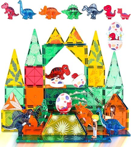 Dinosaurs Toys Magnetic Tiles for Kids 3-5, Dino, Kong and Godzilla Animals World Construction Tile for Toddlers Ages 5-7, Magnet Building Blocks for Boys Girls Ages 3+ 4-8 8-12 Year Old in Saudi Arabia