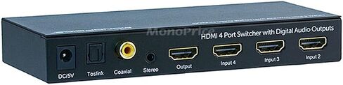 محول Monoprice Blackbird 4x1 HDMI 1.4 - HDCP 1.4، مع Toslink، المحور الرقمي ومستخرج الصوت التناظري، 1080p 60 هرتز، DAC وكابل الصوت - 1.5 قدم - أسود | قسط ستيريو ذكر إلى 2RCA ذكر 22AWG in Saudi Arabia