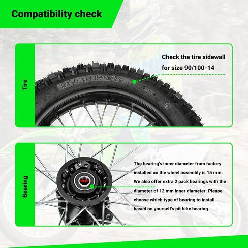 14" Rear Wheel 90/100-14 3.00-14 Dirt Bike Tire Rim Assembly Compatible with SSR Apollo 150cc 140cc 125cc CR80R CR85R CRF80F CRF125F DB17 KX85 KLX125 TTR125 Off Road Motocross Part in Saudi Arabia