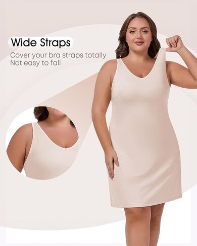 Women's Plus Size Full Slip for Under Dresses V Neck Cami Dress Long Nightgown in Saudi Arabia