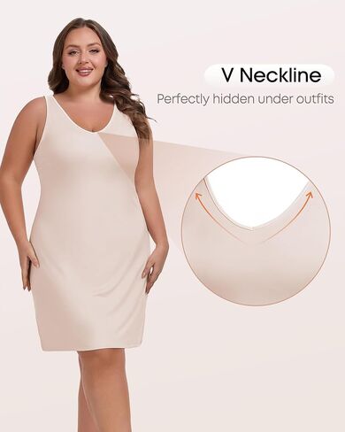 Women's Plus Size Full Slip for Under Dresses V Neck Cami Dress Long Nightgown in Saudi Arabia