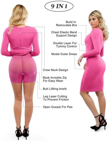 Popilush Shapewear Dress Casual Crew Neck Midi Dress Back Zipper Bodycon Dress in Saudi Arabia