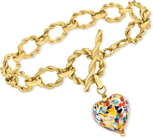Ross-Simons الإيطالية متعددة الألوان Murano Glass Heart Charm سوار تبديل في الذهب 18kt على الجنيه الاسترليني in Saudi Arabia