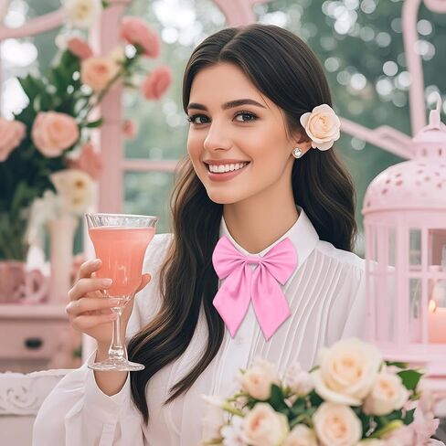 Bow Tie for Women Pre-tied Floppy Womens Tie Solid Color Women's Bowknot Bow Tie for Uniform Cosplay Party (Pink) in Saudi Arabia