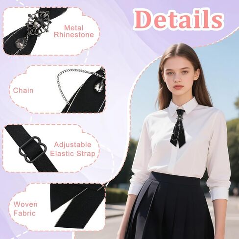 Bow Tie for Women Girls Adjustable Clip On Womens Neck Bowtie with Rhinestone for School Shirt Date Casual Date in Saudi Arabia