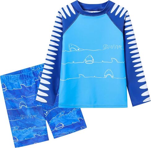 Boys 2 Pieces Rash Guard Sun Protection Long Sleeve Kid Swimsuits Quick Dry Swim Shirt Trunks for Boys 3-12 Years in Saudi Arabia