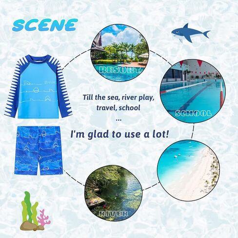 Boys 2 Pieces Rash Guard Sun Protection Long Sleeve Kid Swimsuits Quick Dry Swim Shirt Trunks for Boys 3-12 Years in Saudi Arabia