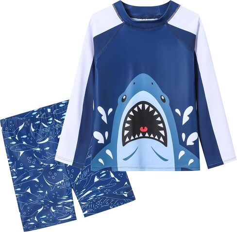 Boys 2 Pieces Rash Guard Sun Protection Long Sleeve Kid Swimsuits Quick Dry Swim Shirt Trunks for Boys 3-12 Years in Saudi Arabia