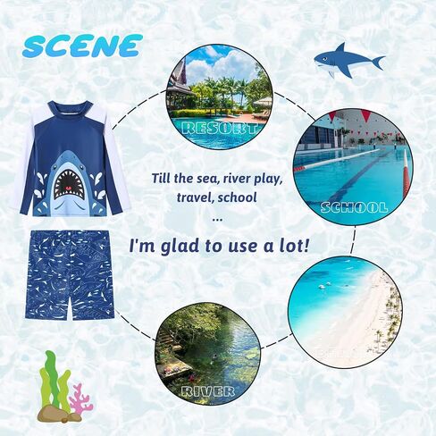 Boys 2 Pieces Rash Guard Sun Protection Long Sleeve Kid Swimsuits Quick Dry Swim Shirt Trunks for Boys 3-12 Years in Saudi Arabia