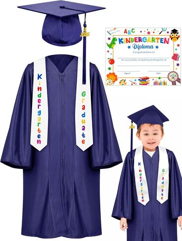 QZYL Kindergarten Graduation Cap and Gown Set, Unisex Congrats Grad Outfit with Tassel & Certificate for Kindergarten in Saudi Arabia